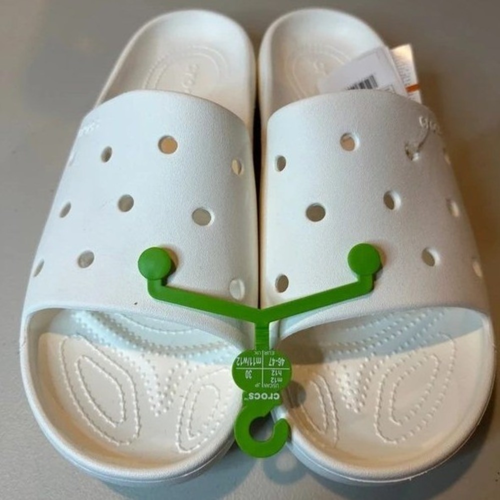 Crocs Classic Slide V2 Men 12 White New Scuff 209401-100 Slip On Sandals